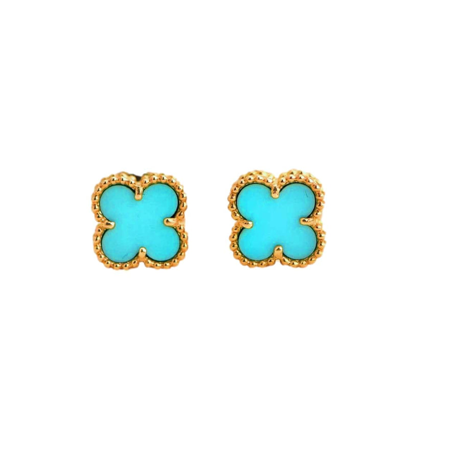 Van Cleef & Arpels Sweet Alhambra Turquoise 18K Yellow Gold Earstuds
