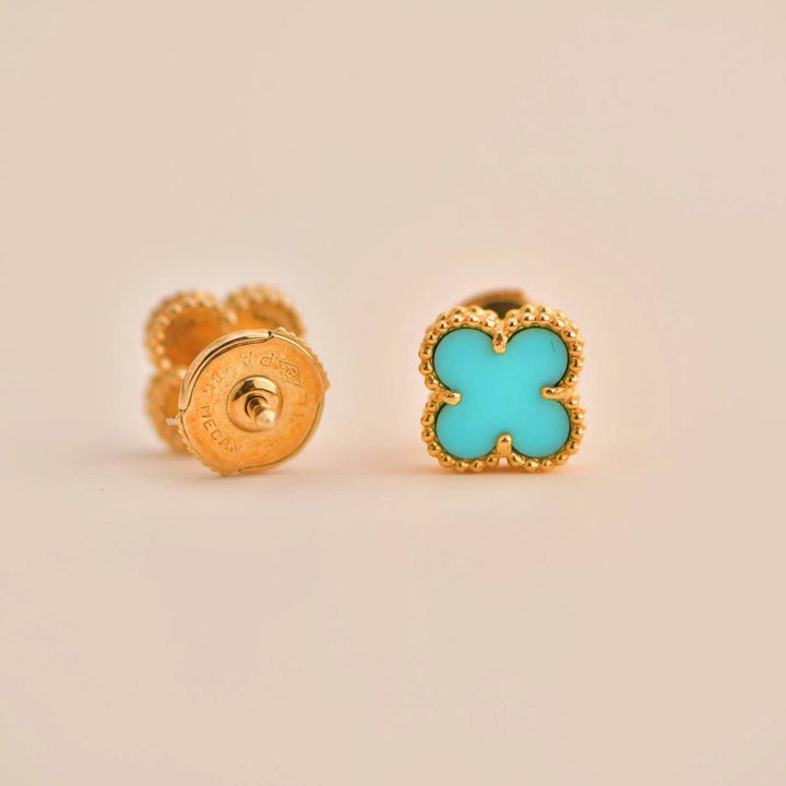 Van Cleef & Arpels Sweet Alhambra Turquoise 18K Yellow Gold Earstuds