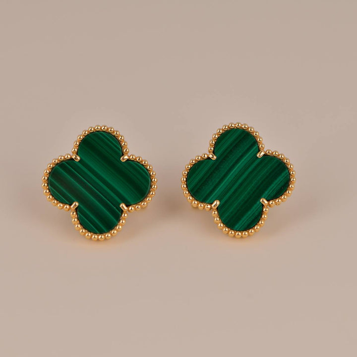 Van Cleef & Arpels Magic Alhambra Malachite Yellow Gold Earrings