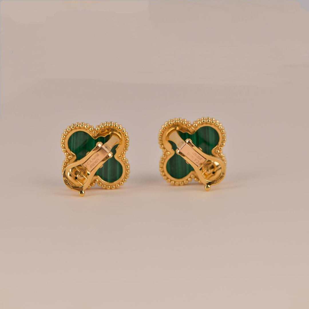 Van Cleef & Arpels Magic Alhambra Malachite Yellow Gold Earrings