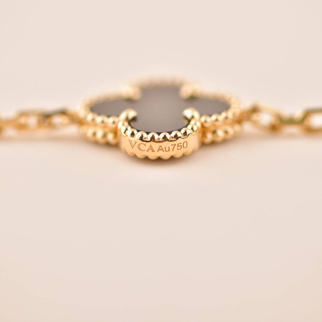 Van Cleef & Arpels Black Onyx Vintage Alhambra Yellow Gold Bracelet