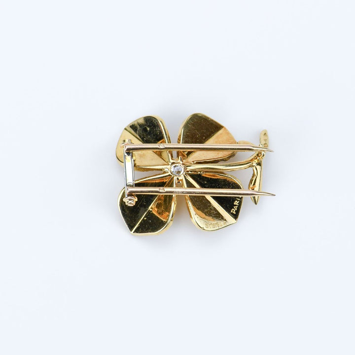 Sterle Vintage Gold and Diamond Four Leaf Clover Brooch