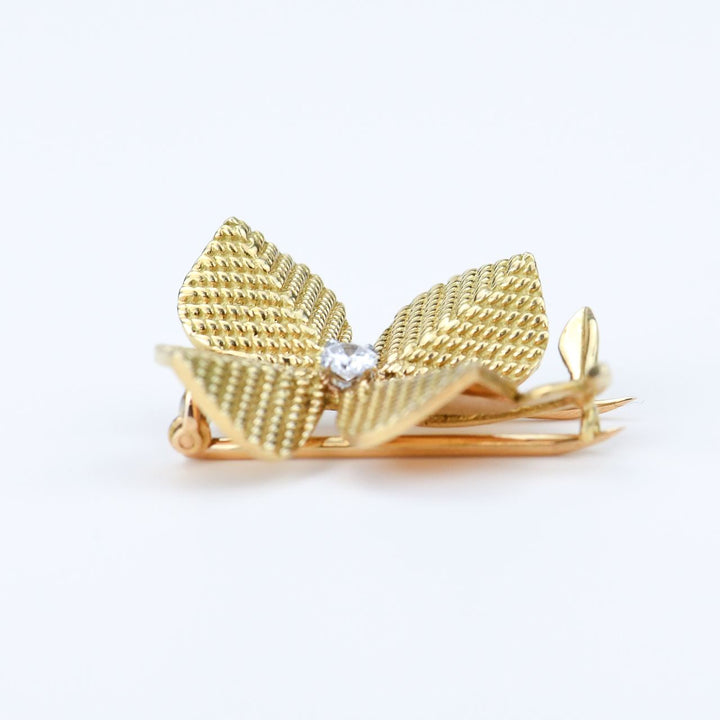 Sterle Vintage Gold and Diamond Four Leaf Clover Brooch