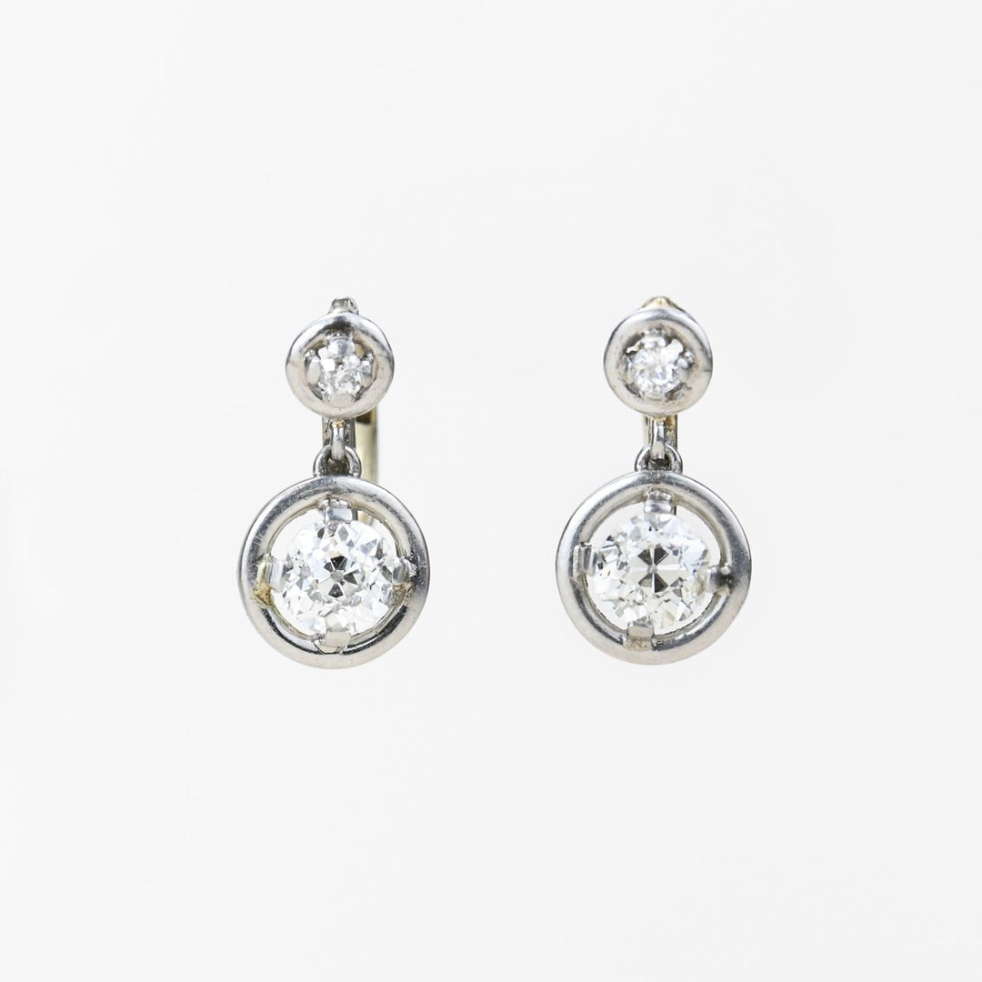 Vintage Two Diamonds Drop Stud Earrings