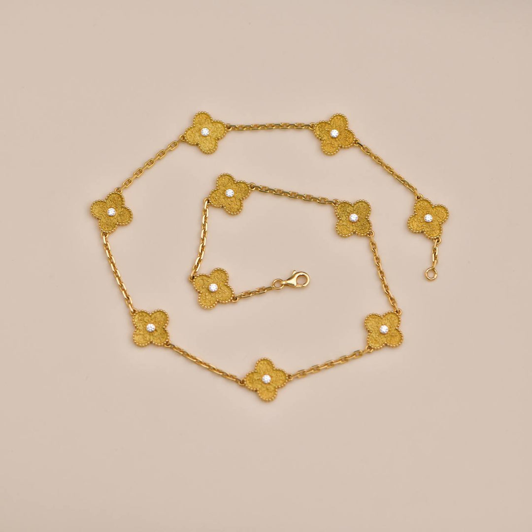 Van Cleef & Arpels Vintage Alhambra 10 Motif Diamond Yellow Gold Necklace