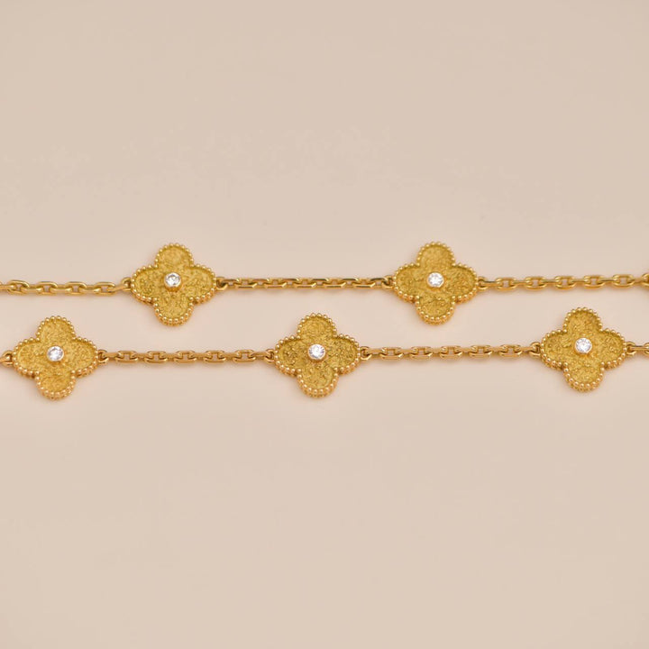 Van Cleef & Arpels Vintage Alhambra 10 Motif Diamond Yellow Gold Necklace
