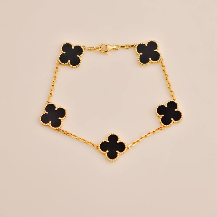 Van Cleef & Arpels Black Onyx Vintage Alhambra Yellow Gold Bracelet