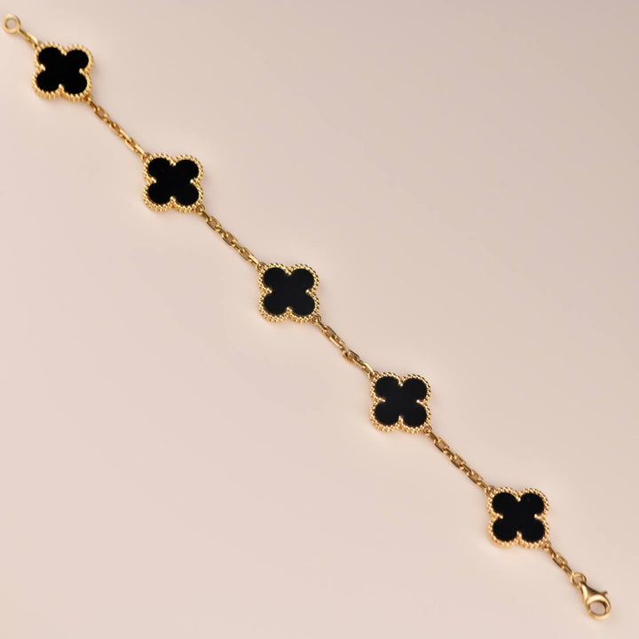 Van Cleef & Arpels Black Onyx Vintage Alhambra Yellow Gold Bracelet