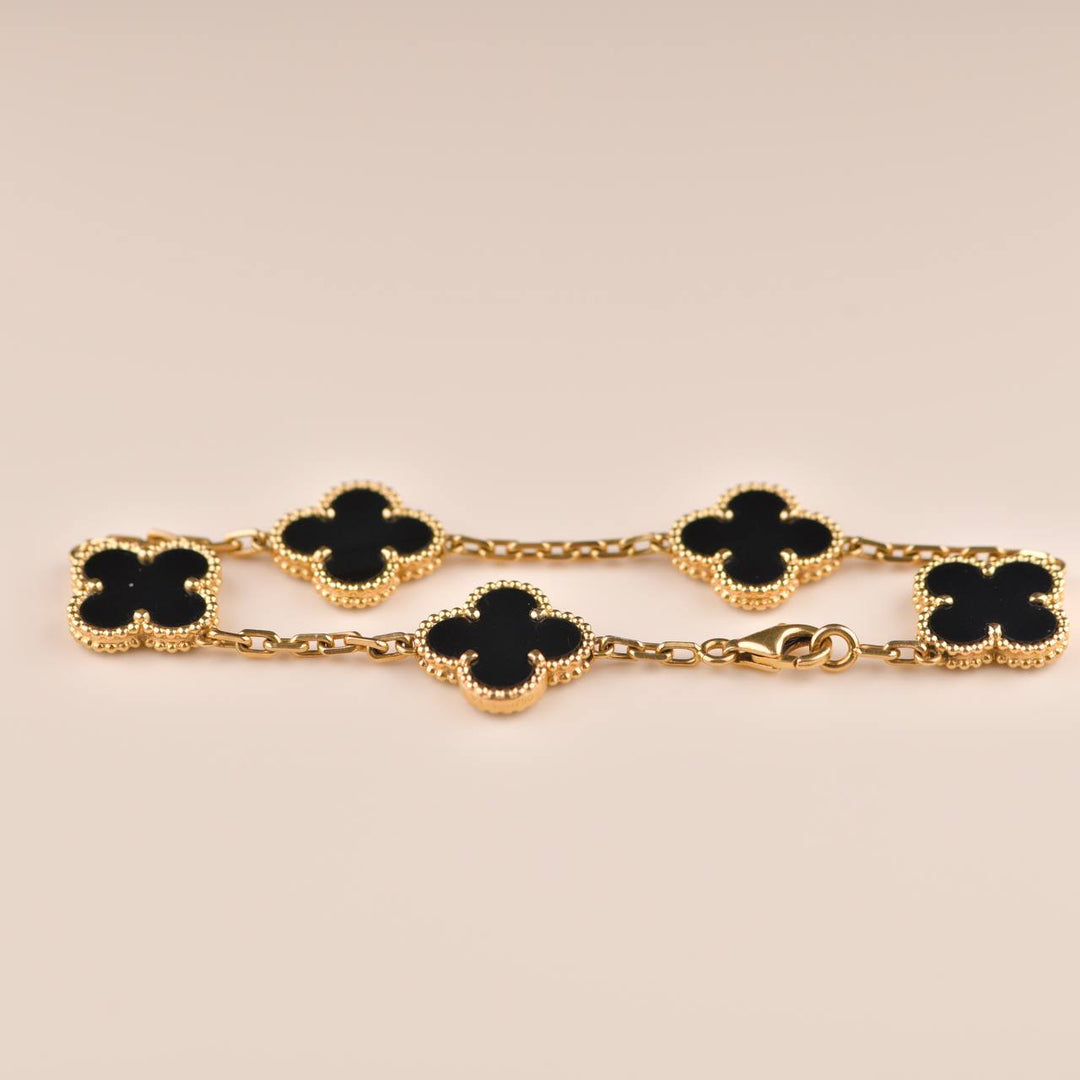 Van Cleef & Arpels Black Onyx Vintage Alhambra Yellow Gold Bracelet