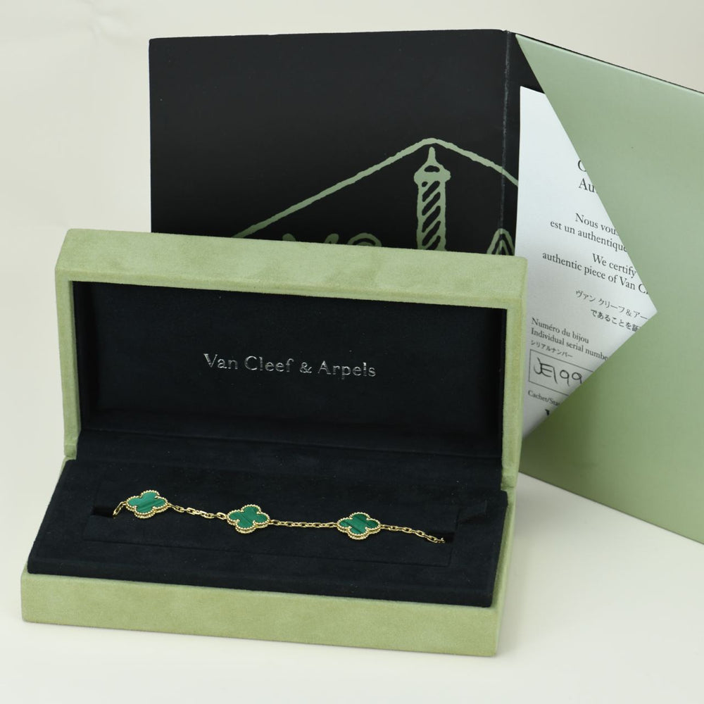 Van Cleef & Arpels Vintage Alhambra Malachite Yellow Gold Bracelet