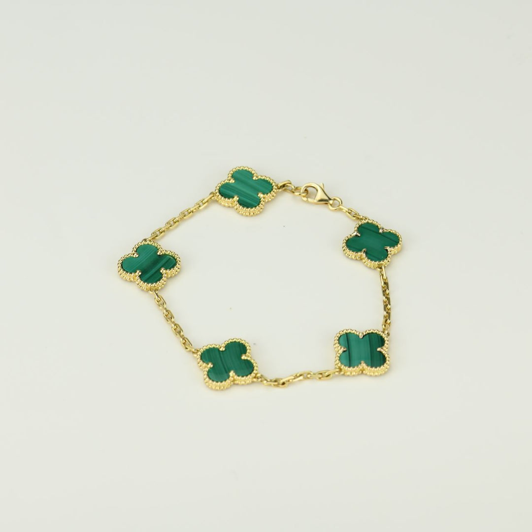 Van Cleef & Arpels Vintage Alhambra Malachite Yellow Gold Bracelet