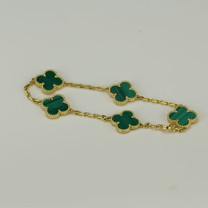 Van Cleef & Arpels Vintage Alhambra Malachite Yellow Gold Bracelet