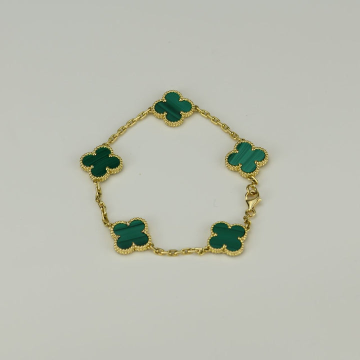 Van Cleef & Arpels Vintage Alhambra Malachite Yellow Gold Bracelet