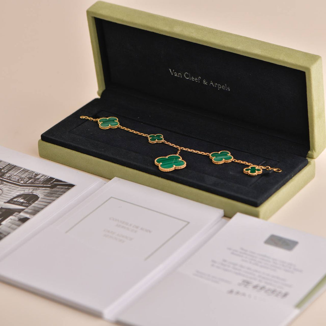 Van Cleef & Arpels Magic Alhambra Malachite 5 Motif Bracelet