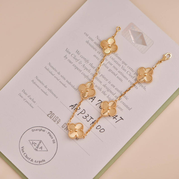 Van Cleef & Arpels Vintage Alhambra 5 Motifs Yellow Gold Bracelet
