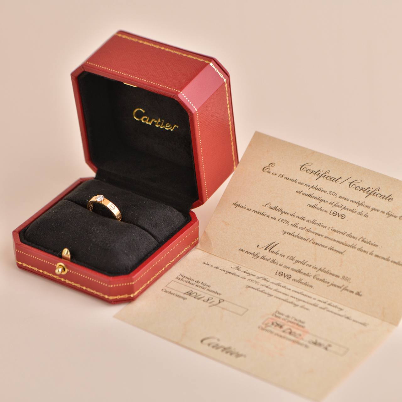 Cartier LOVE Solitaire Rose Gold Diamond Ring Size 52 With GIA