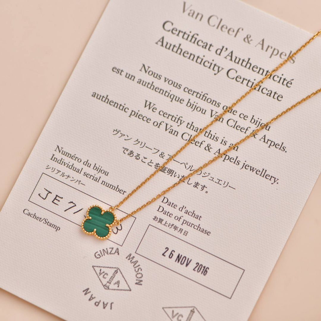 Van Cleef & Arpels Vintage Alhambra Malachite 18K Yellow Gold Pendant