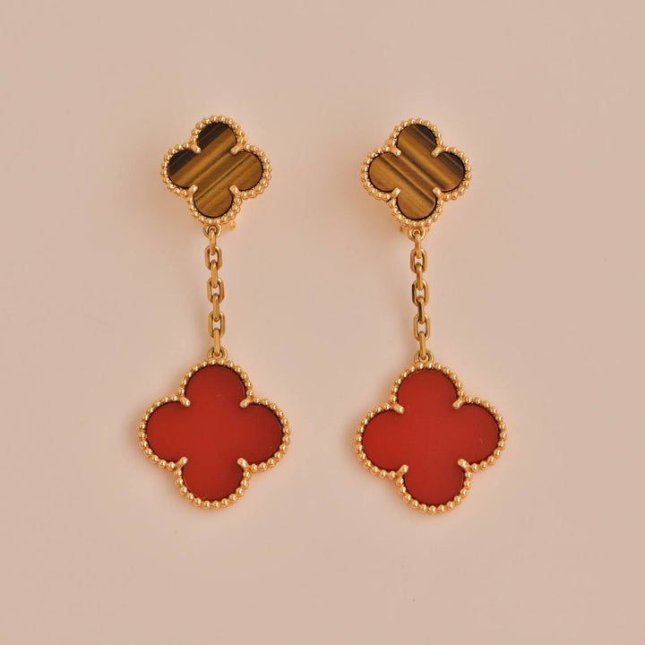 Van Cleef & Arpels Magic Alhambra Carnelian and Tiger Eye 2 Motifs Earrings