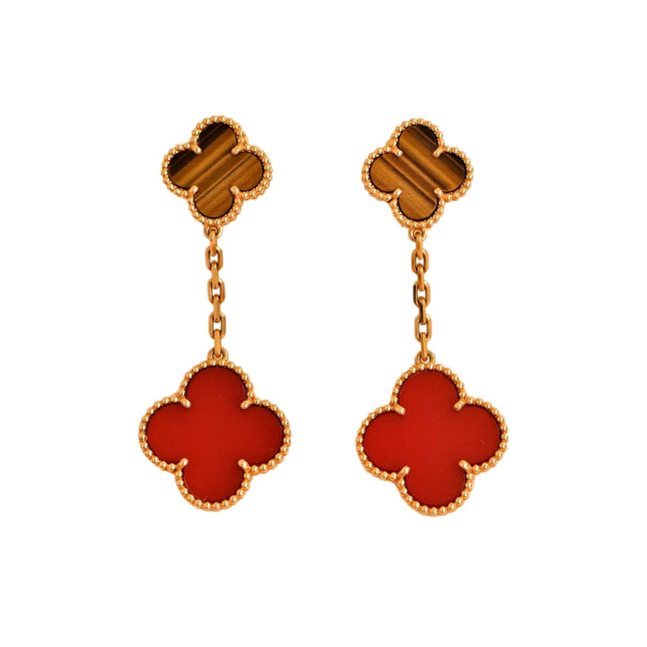 Van Cleef & Arpels Magic Alhambra Carnelian and Tiger Eye 2 Motifs Earrings