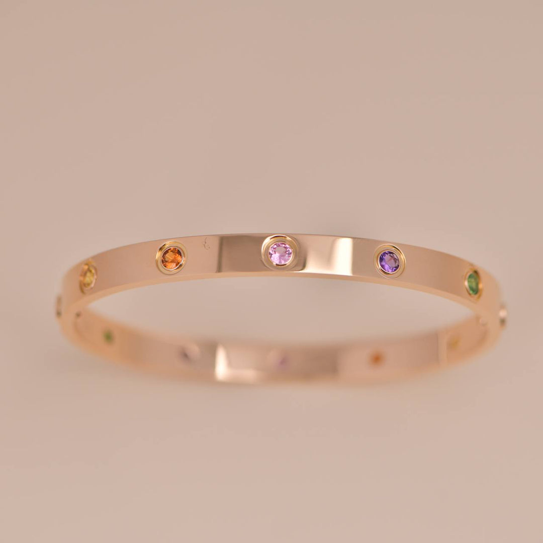 Cartier Love Bracelet 10 Multi Gemstone Rose Gold Size 18