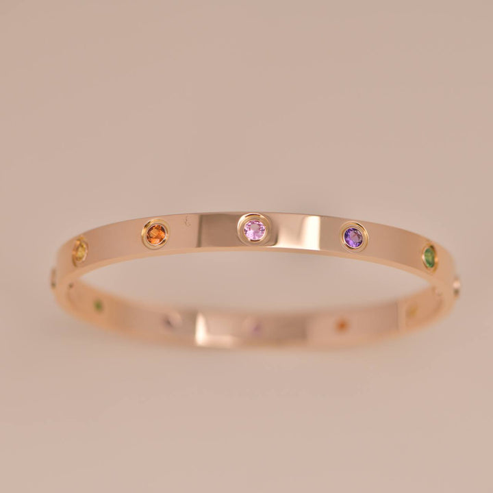 Cartier Love Bracelet 10 Multi Gemstone Rose Gold Size 18