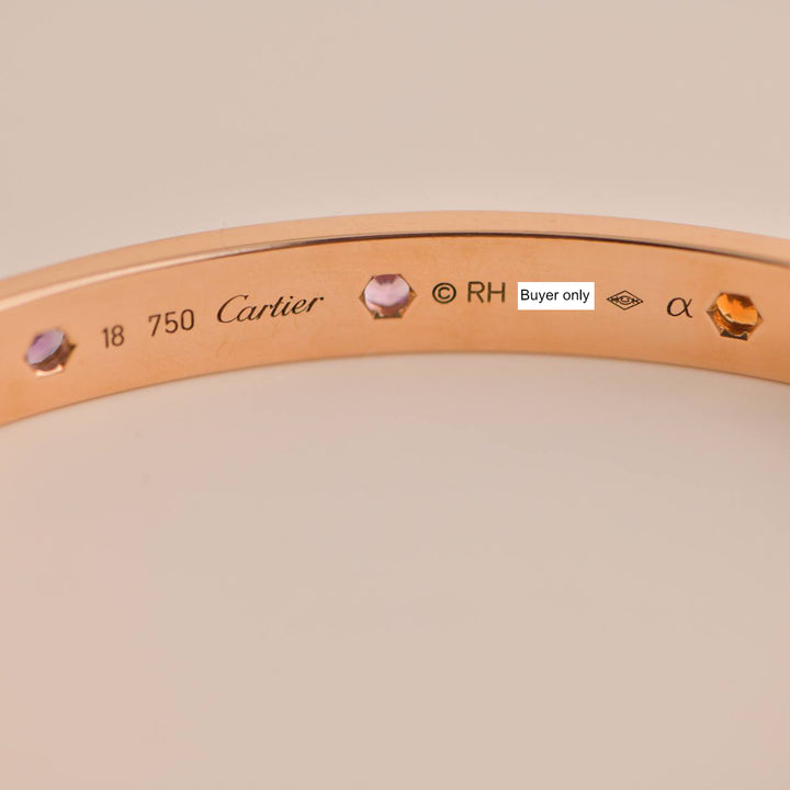 Cartier Love Bracelet 10 Multi Gemstone Rose Gold Size 18