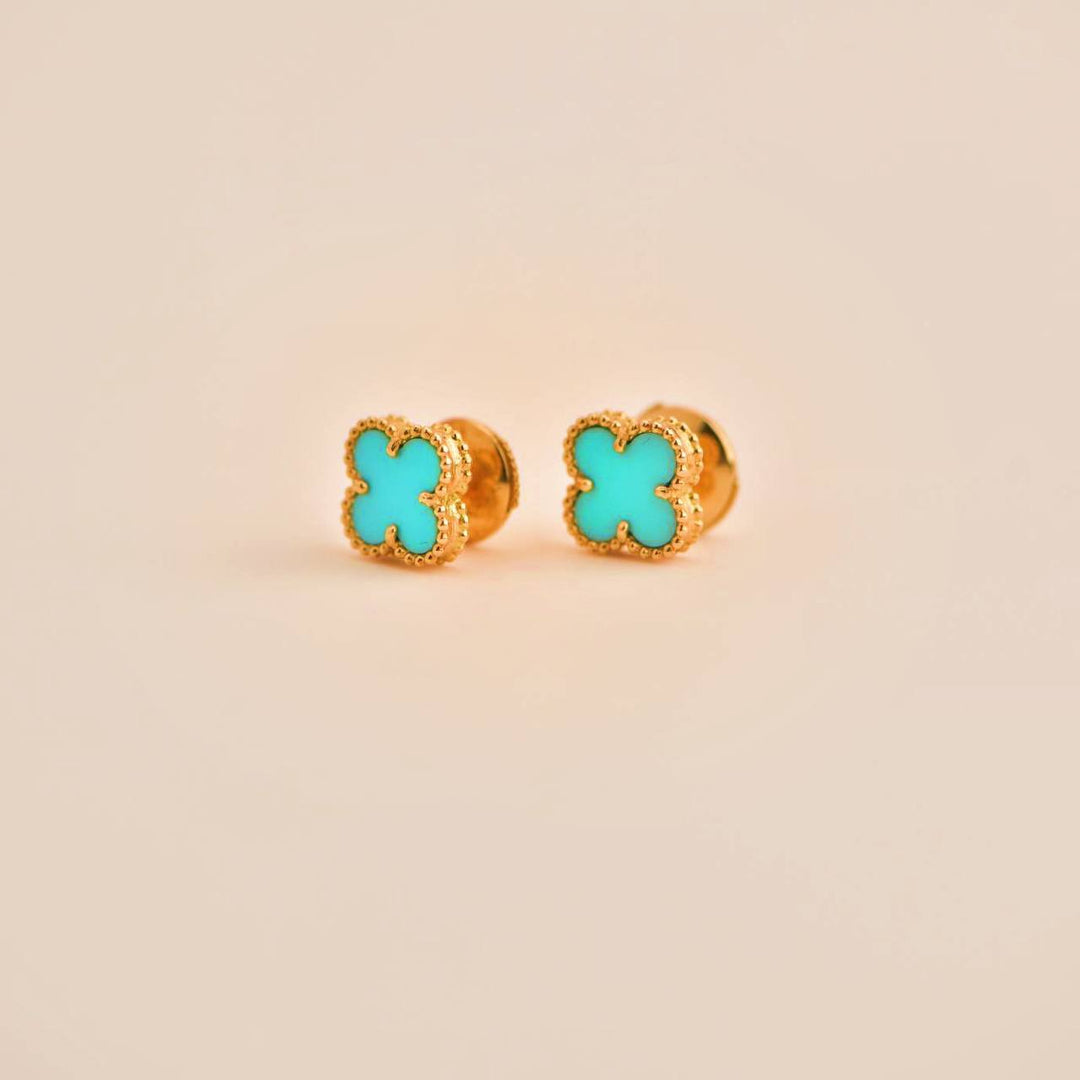 Van Cleef & Arpels Sweet Alhambra Turquoise 18K Yellow Gold Earstuds