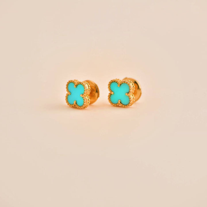 Van Cleef & Arpels Sweet Alhambra Turquoise 18K Yellow Gold Earstuds