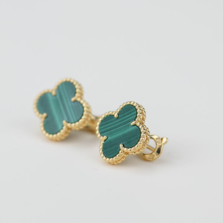 Van Cleef & Arpels Vintage Alhambra Malachite Yellow Gold Earrings