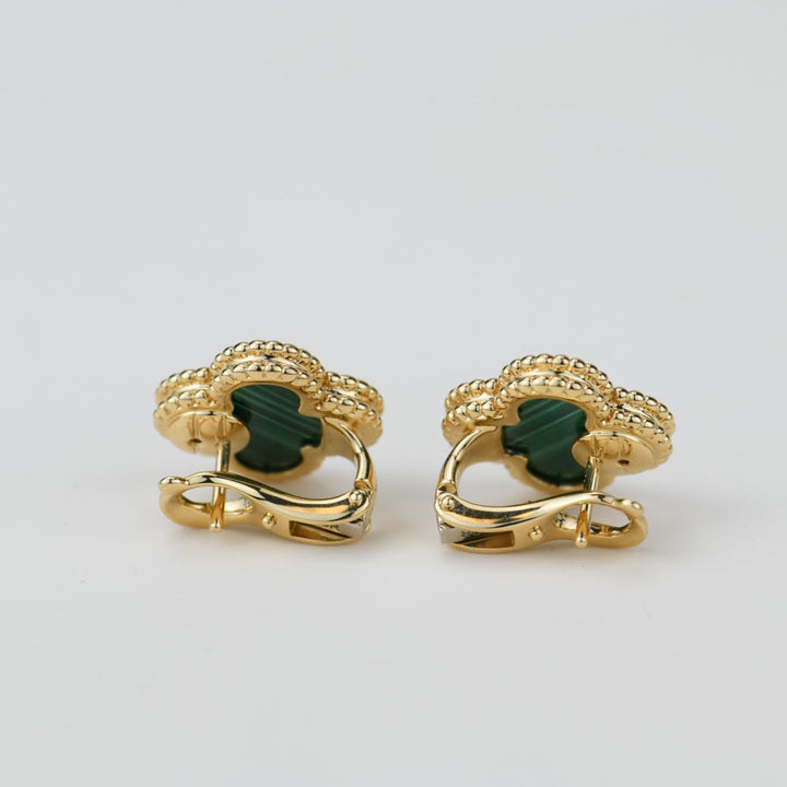 Van Cleef & Arpels Vintage Alhambra Malachite Yellow Gold Earrings