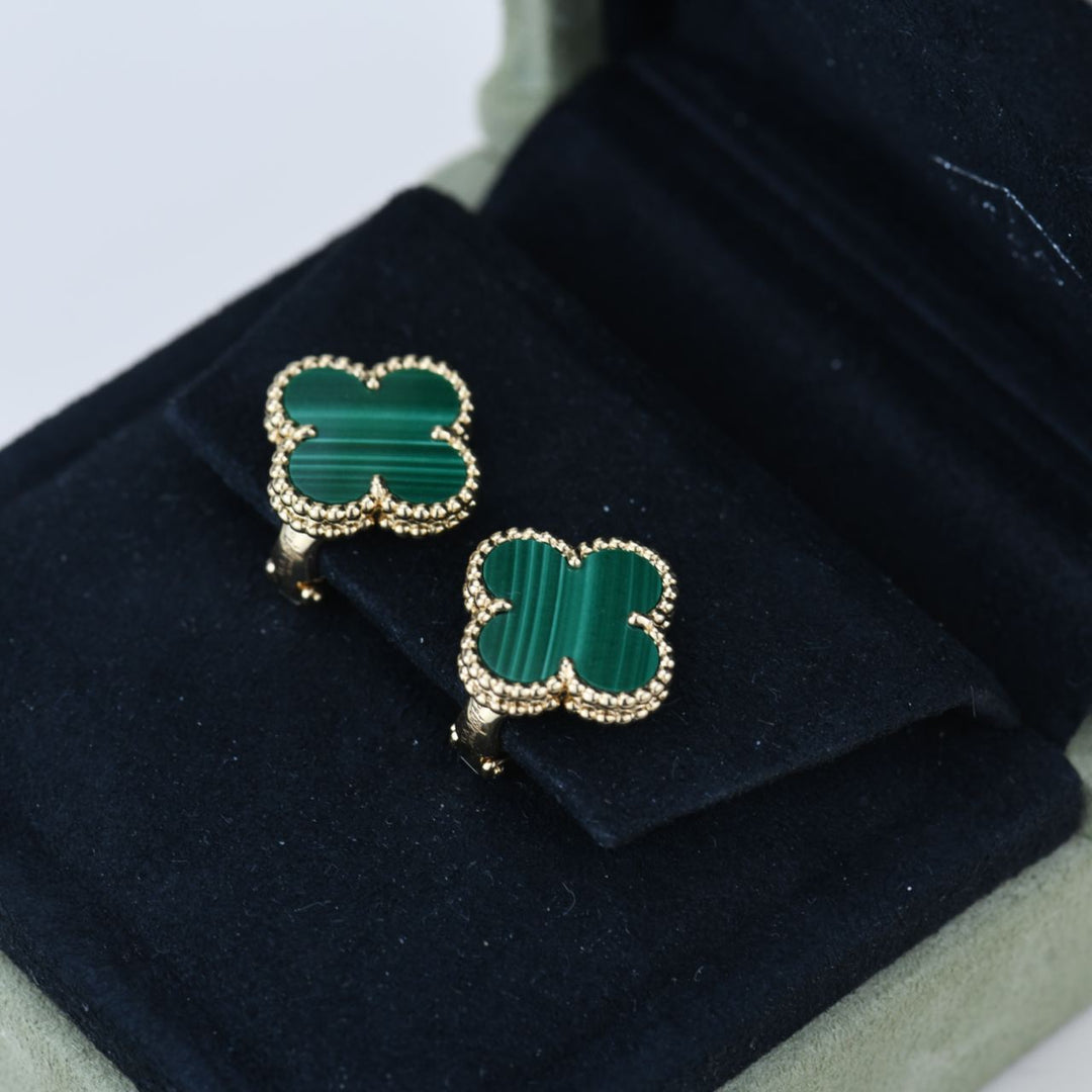 Van Cleef & Arpels Vintage Alhambra Malachite Yellow Gold Earrings