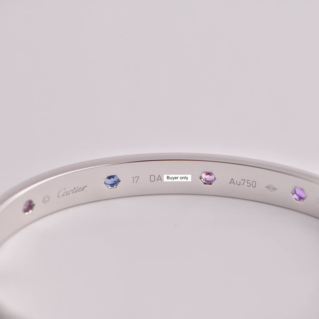 Cartier Love Bracelet 10 Multi Gemstone White Gold Size 17