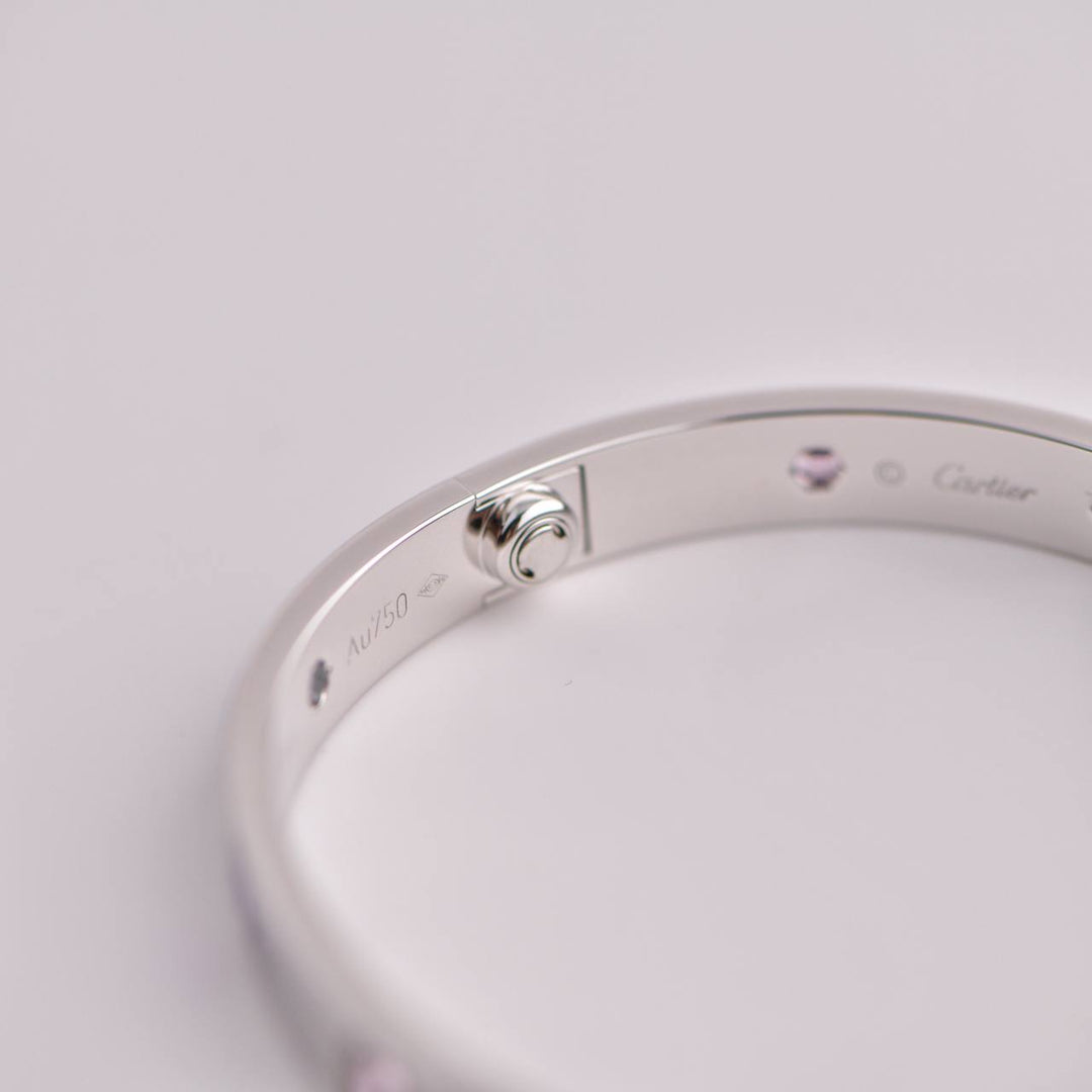 Cartier Love Bracelet 10 Multi Gemstone White Gold Size 17