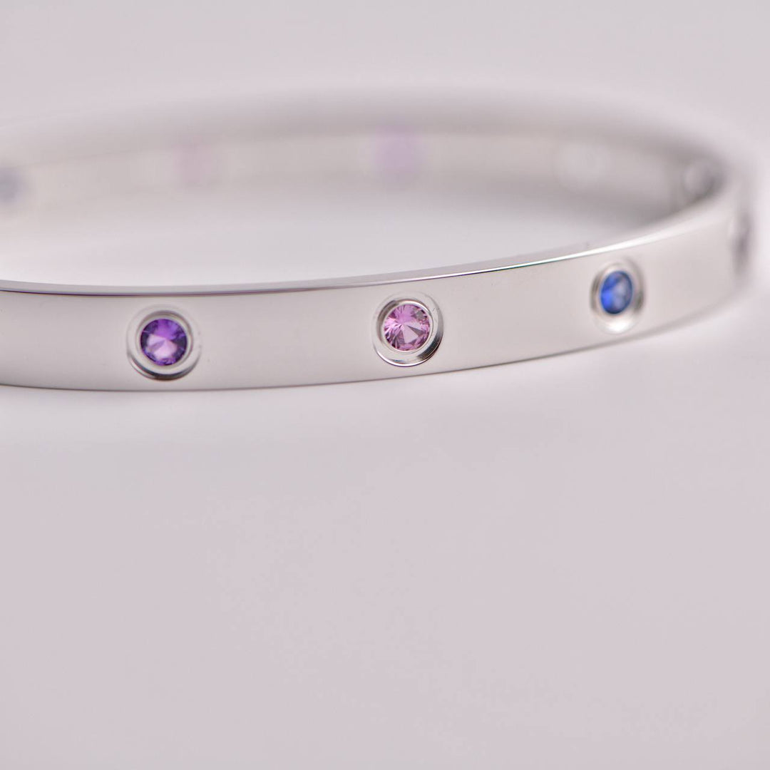 Cartier Love Bracelet 10 Multi Gemstone White Gold Size 17