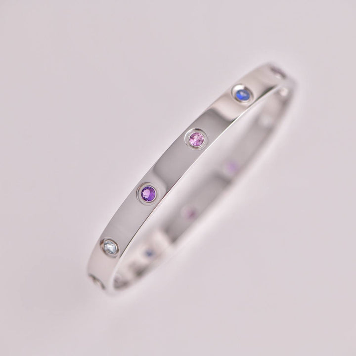 Cartier Love Bracelet 10 Multi Gemstone White Gold Size 17