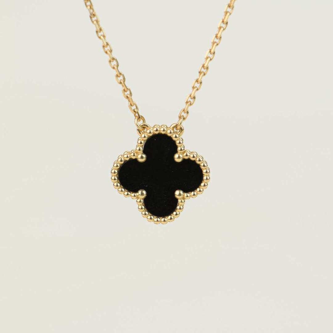 Van Cleef & Arpels Onyx Alhambra Pendant Necklace