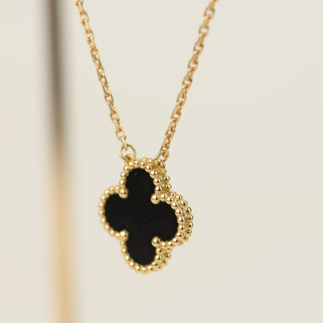 Van Cleef & Arpels Onyx Alhambra Pendant Necklace