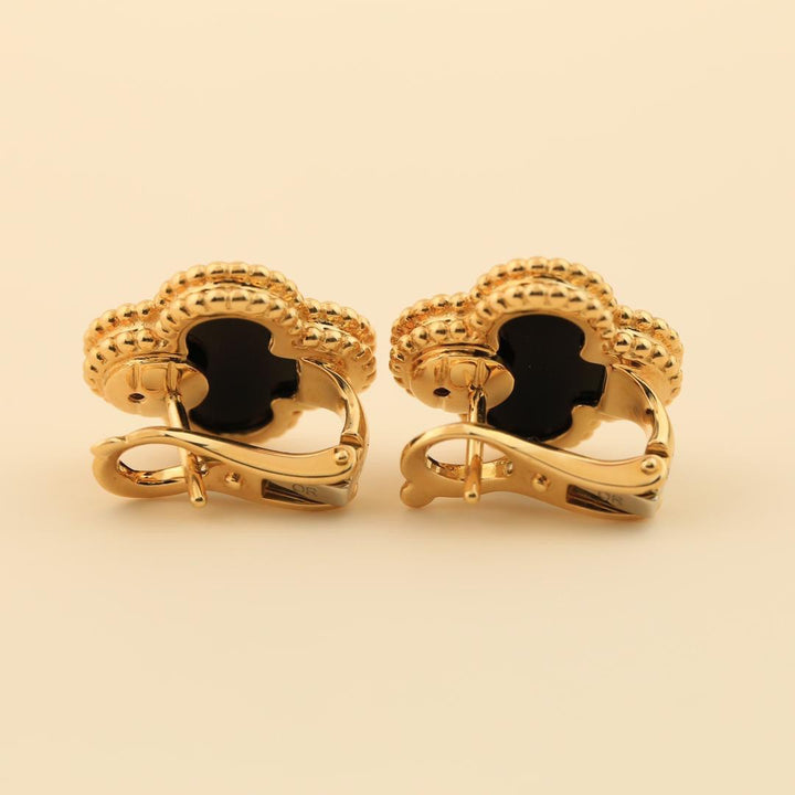 Van Cleef & Arpels Vintage Alhambra Black Onyx Yellow Gold Earrings