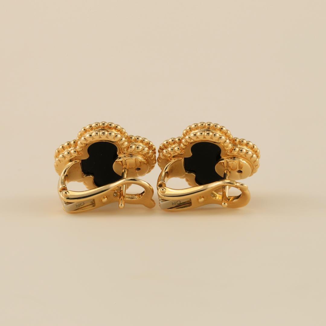 Van Cleef & Arpels Vintage Alhambra Black Onyx Yellow Gold Earrings