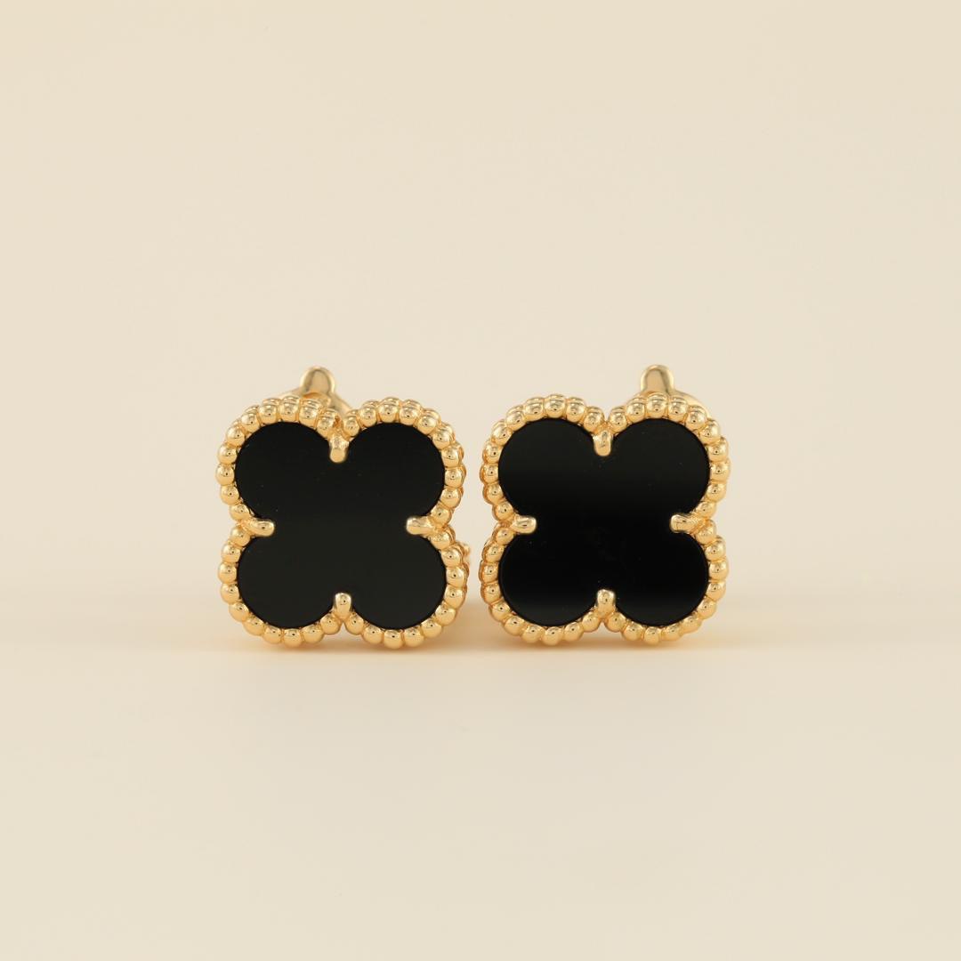 Van Cleef & Arpels Vintage Alhambra Black Onyx Yellow Gold Earrings