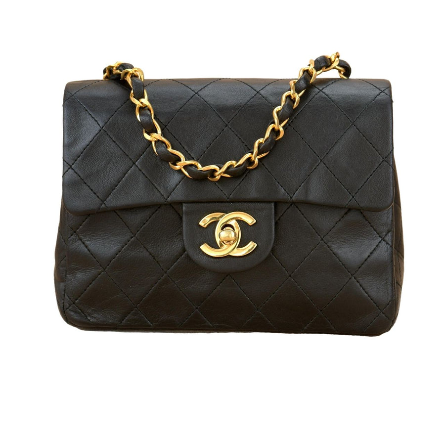 CHANEL Black Quilted Lambskin Mini Square Flap Bag