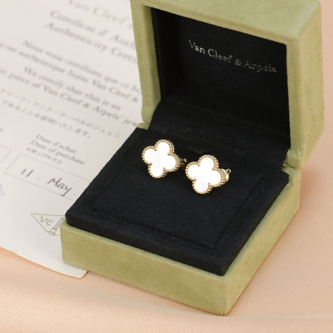 Van Cleef & Arpels Vintage Alhambra Mother of Pearl Gold Earrings