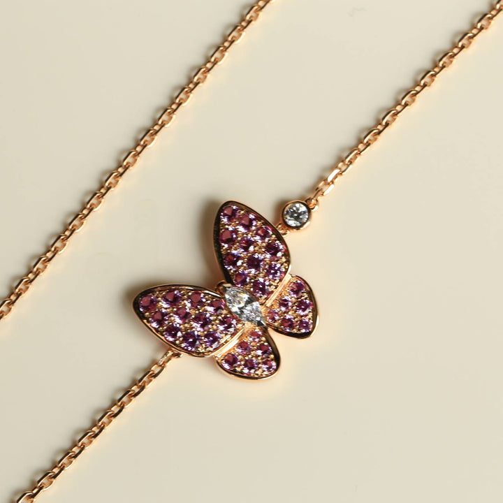 Van Cleef & Arpels 18K Rose Gold Pink Sapphire Butterfly Diamond Pendant