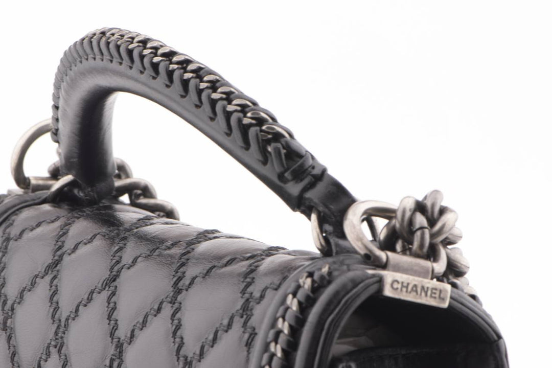 Chanel Black Quilted Calfskin Top Handle Boy Bag Medium