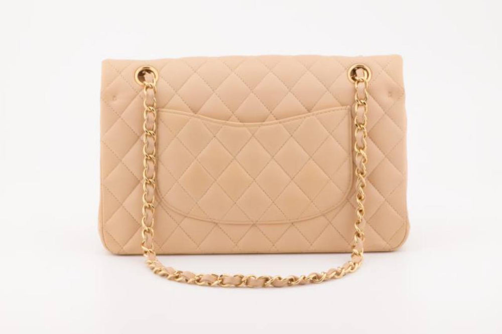 CHANEL Medium Beige Quilted Lambskin Timeless Classic Double Flap Bag