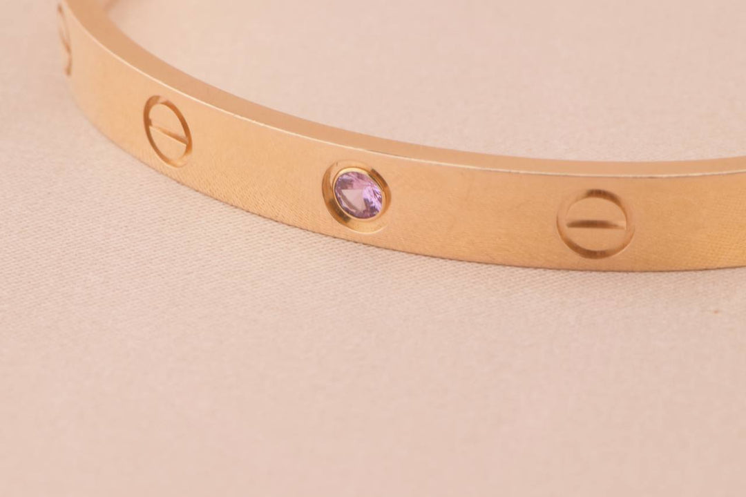 Cartier Rose Gold Love Bangle with Pink Sapphire Size 17