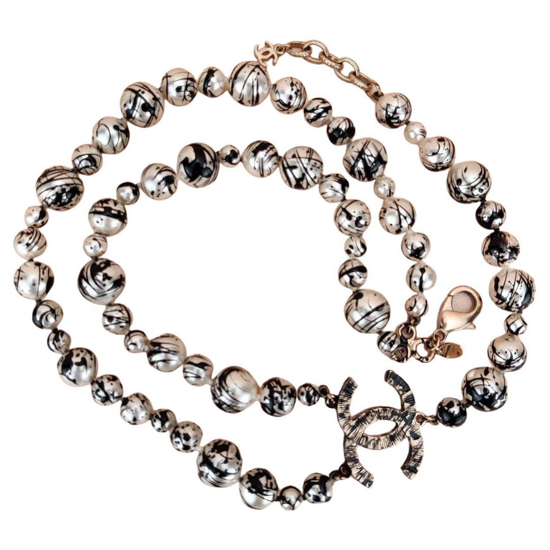 Chanel CC Logo Beads Double Chain Pearl Necklace