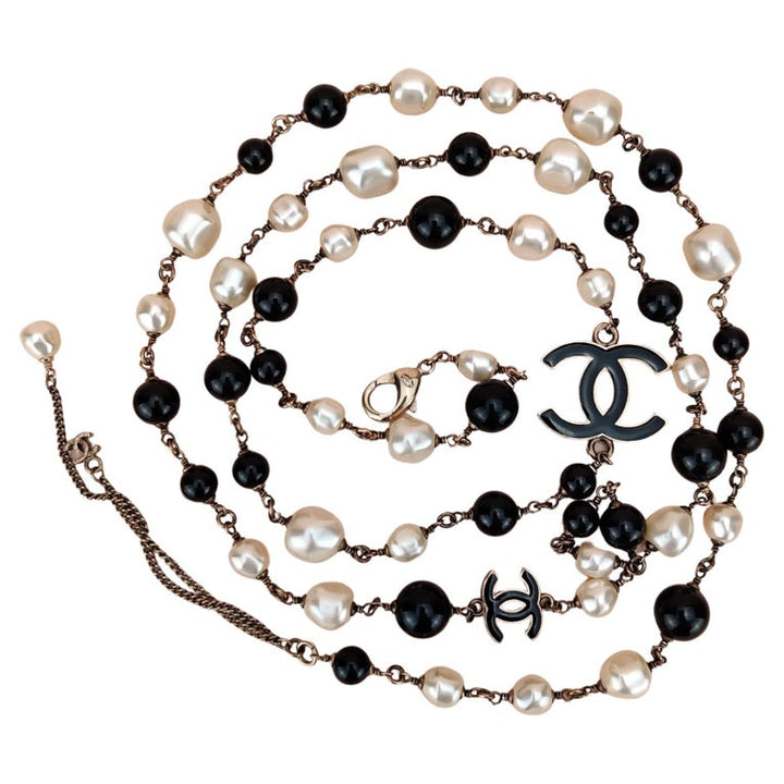 Chanel 2014 CC Black & White Pearl Chain Necklace