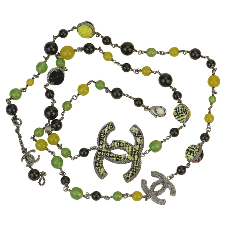 Preloved Chanel CC Logo Green and Yellow Long Necklace