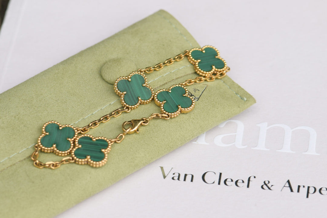 Van Cleef & Arpels 5 Motif Vintage Alhambra Malachite Gold Bracelet –  Dandelion Antiques